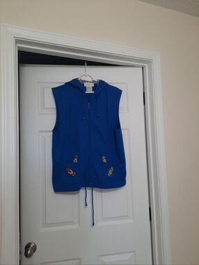 Mandal Bay Relaxed Size L Coastal Blue Zip Up Hooded Sleeveless Beach Jacket